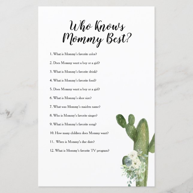 Who Knows Mummy Best Game Cactus Floral  (Front)