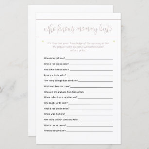 Who Knows Mummy Best Guessing Game Stars Pink