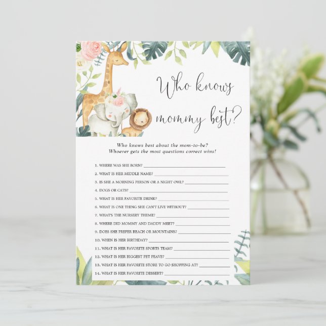 Who knows mummy best safari baby shower game invitation (Standing Front)