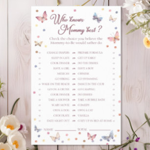 Who Knows Mummy Best Watercolor Butterfly Shower Flyer