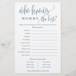 Who Knows Mummy, Blue Baby Shower Paper Game Card