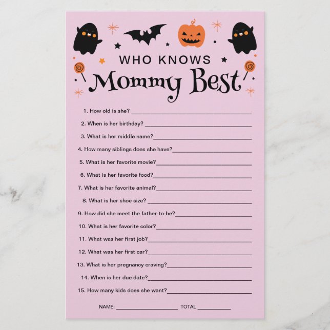 Who Knows Mummy Halloween Witch Baby Shower Game  (Front)