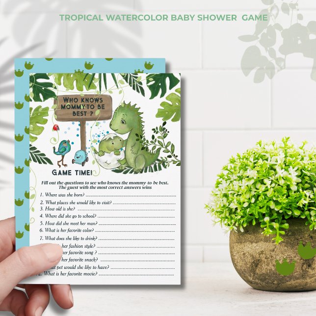 Who Knows Mummy-to-Be Best? Dino Baby  Game Card (Who Knows Mommy-to-Be Best_ Dino Baby Shower Game Invitation )