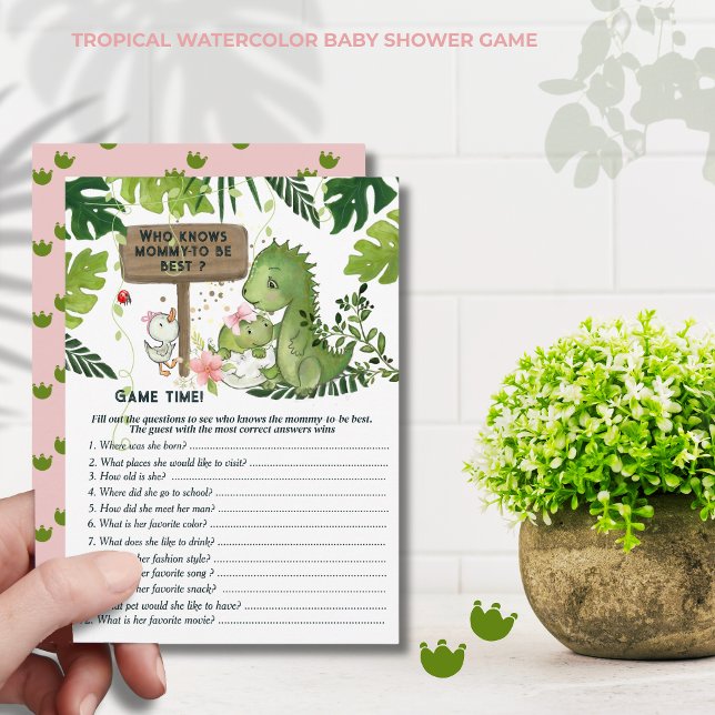 Who Knows Mummy-to-be Best? Girl Dino Baby Shower  Invitation (Who Knows Mommy-to-be Best? Girl Dino Baby Shower Game)