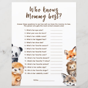 Who knows Mummy Woodland Animals Baby Shower Game