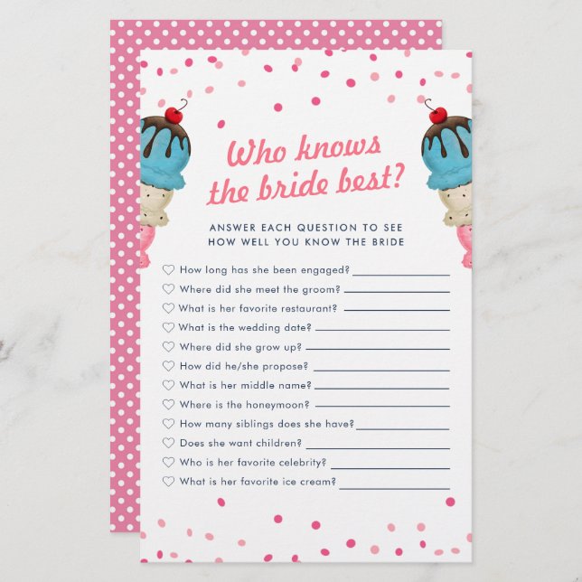 Who Knows The Bride Best Bridal Shower Game (Front/Back)