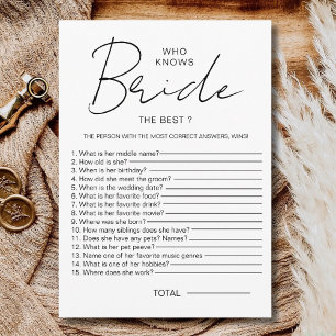 Who knows The Bride Best Bridal Shower Party Games Invitation