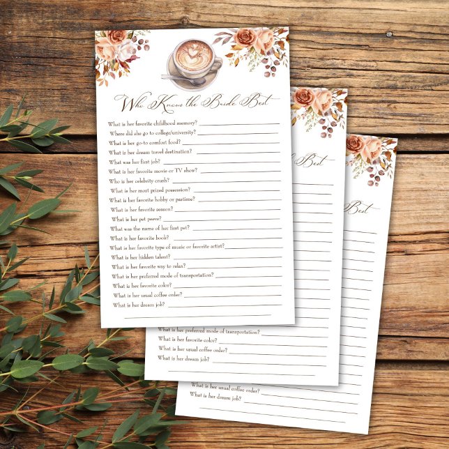 Who knows the bride best coffee fall shower game (Who knows the bride best love is brewing coffee cappuccino fall bridal shower games)