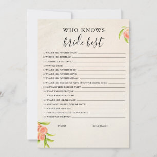 Who Knows The Bride Best Game Card