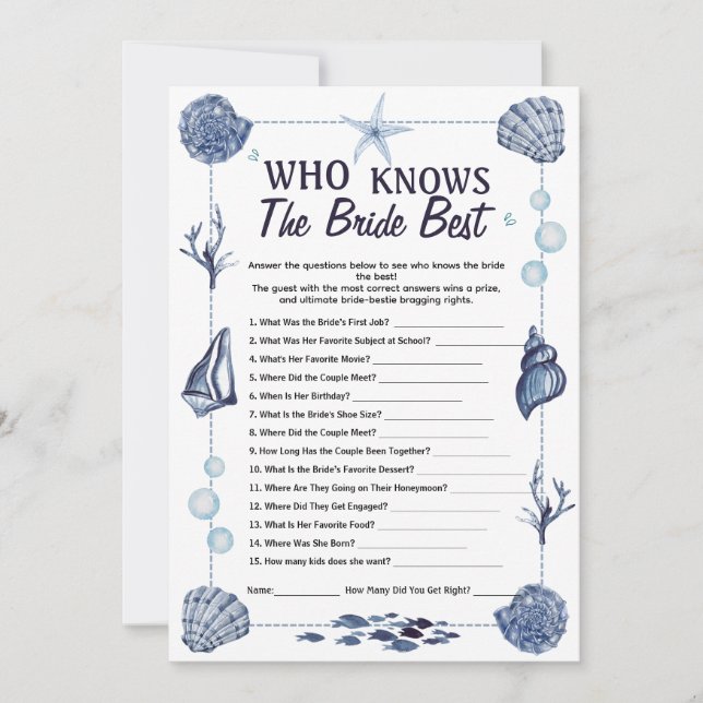 Who Knows the Bride Best Game Nautical bridal  Invitation (Front)