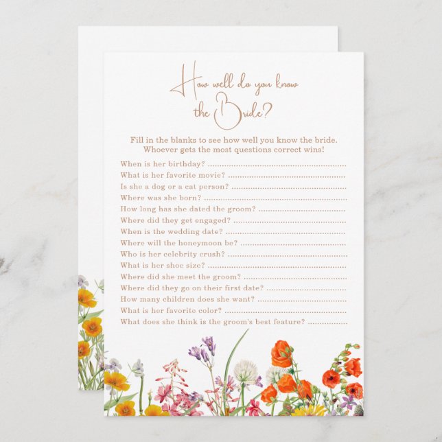 Who Knows The Bride Bridal Shower Boho Wildflowers Invitation (Front/Back)