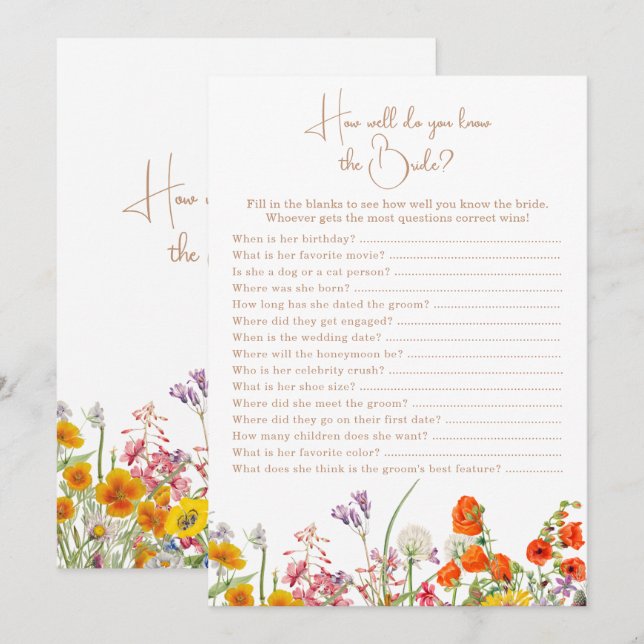 Who Knows the Bride Colourful Wildflower Game Invitation (Front/Back)