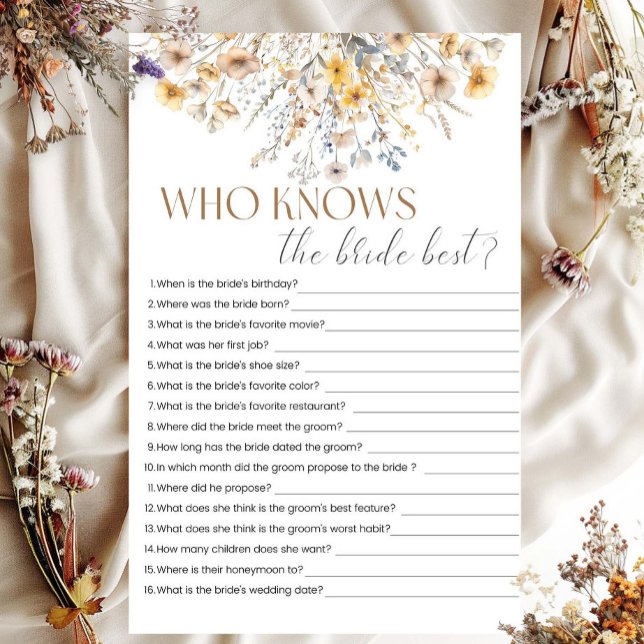 Who Knows The Bride Wildflower Bridal Shower Game (Creator Uploaded)
