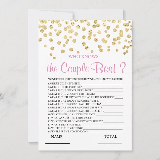 Who knows the Couple Best Bridal Shower Game Invitation (Front)