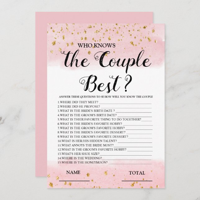 Who knows the Couple best Pink Bridal Game Invitation (Front/Back)