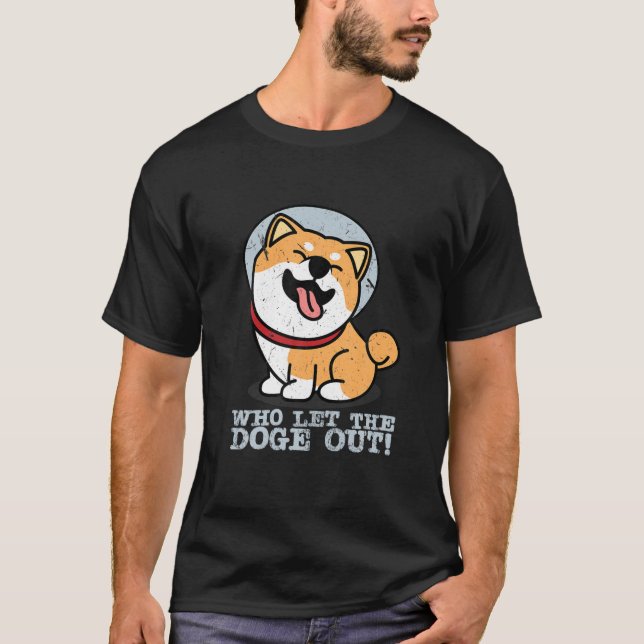Who Let The Doge Out To The Moon Akita Shib Token T-Shirt (Front)