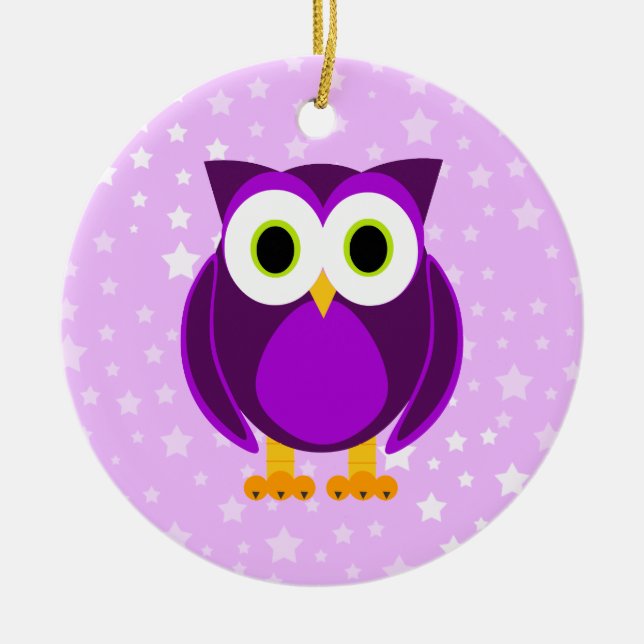 Who? Mrs. Purple Owl Star Background Ceramic Tree Decoration (Front)