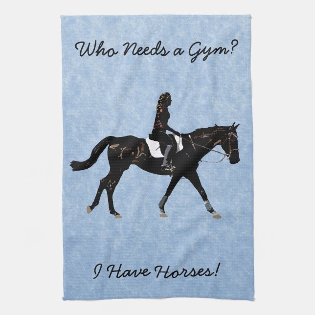Who Needs a Gym? Fun Horse Tea Towel (Vertical)