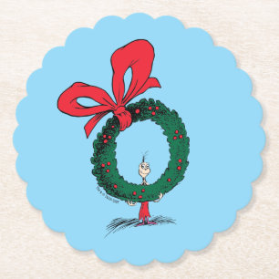 Who Peeking Through Christmas Wreath Paper Coaster