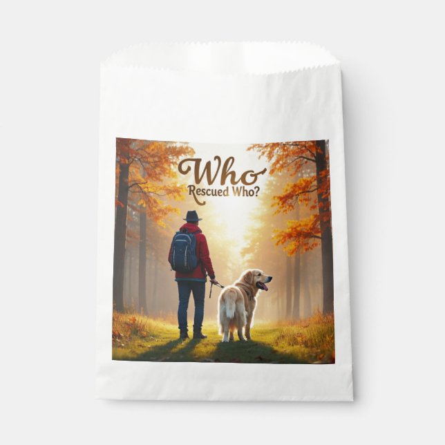 Who Rescued Who - Man golden retriever hike Favour Bags (Front)