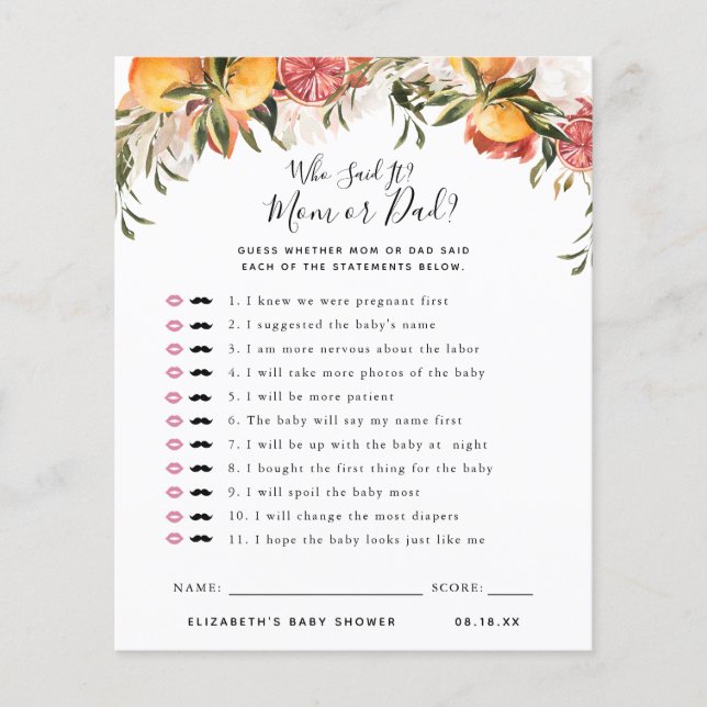 Who Said It | Baby Shower Game (Front)