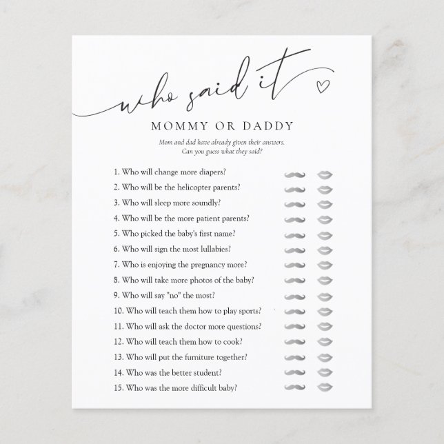 Who Said It Mummy or Daddy Minimalist Baby Shower  (Front)