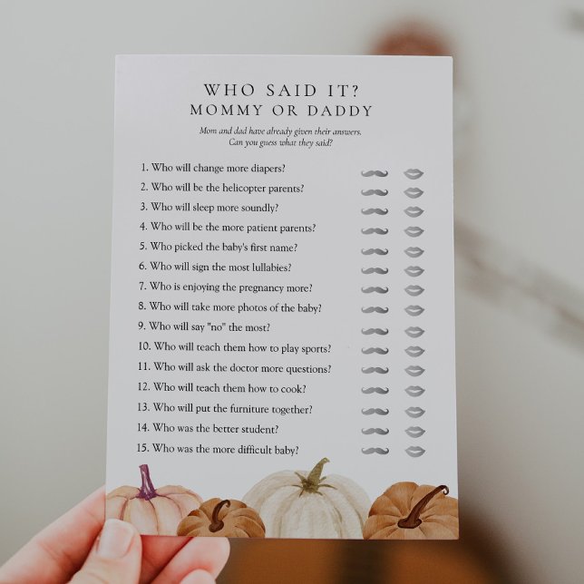 Who Said It Mummy or Daddy Pumpkin Game Card (Creator Uploaded)