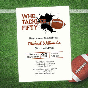 Who Tackles Fifty Funny Football 50th Birthday Invitation