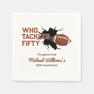 Who Tackles Fifty Funny Football 50th Birthday Napkin