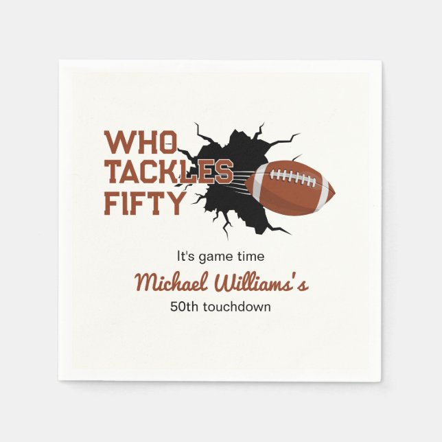 Who Tackles Fifty Funny Football 50th Birthday Napkin (Front)