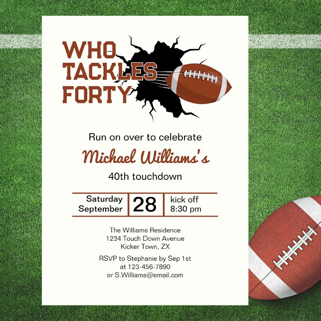 Who Tackles Forty Funny Football 40th Birthday Invitation (Creator Uploaded)