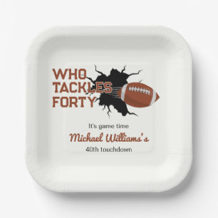 Who Tackles Forty Funny Football 40th Birthday Paper Plate