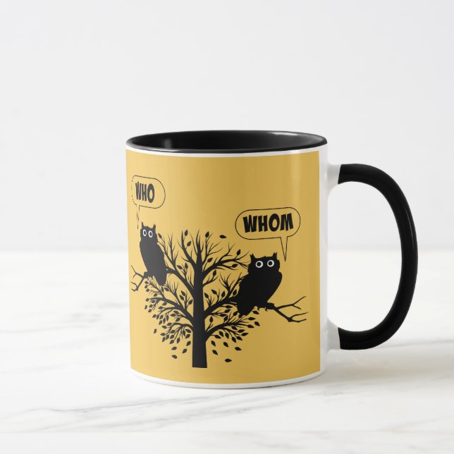 Who Whom Grammar Humour Owls Mug (Right)