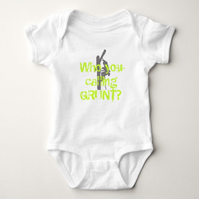 Who you calling GRUNT? White Organic Creeper- GREE Baby Bodysuit (Front)