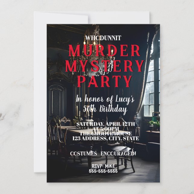 whodunit murder mystery 1950's style dinner party invitation (Front)
