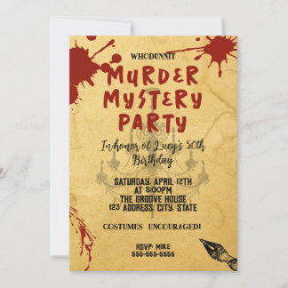 whodunit murder mystery bloody party 40th 50th 60  invitation
