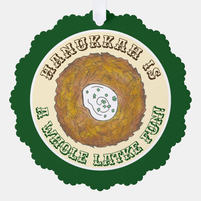 Whole Latke (Lotta) Fun Hanukkah Holiday Food Tree Decoration Card (Front)