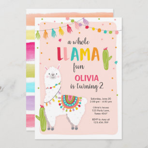 Whole llama fun birthday invitation Alpace Cactus
