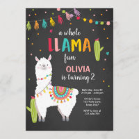 Whole llama fun birthday invitation Alpace Cactus