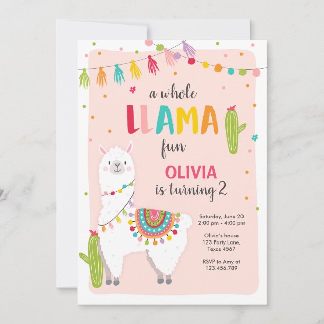Whole llama fun birthday invitation Alpace Fiesta (Front)