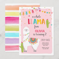 Whole llama fun birthday invitation Alpace Fiesta
