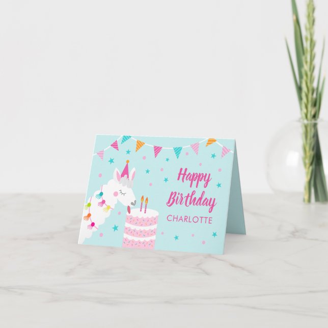 Whole Llama Fun Cake 2nd Aqua Happy Birthday Card (Front)