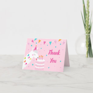 Whole Llama Fun Cake 3rd Birthday Pink Thank You Card