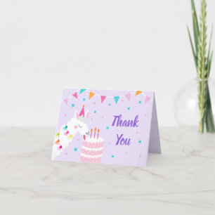 Whole Llama Fun Cake 3rd Birthday Purple Thank You Card