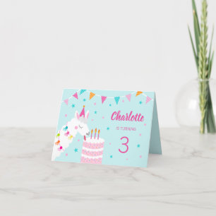 Whole Llama Fun Cake 3th Birthday Aqua Invitation