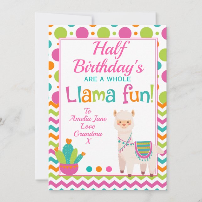 Whole Llama Fun Half Birthday Holiday Card (Front)
