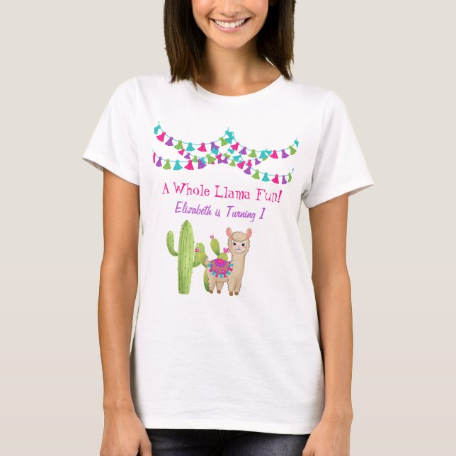 Whole Llama Fun Pink Purple Cactus Birthday  T-Shirt (Front)