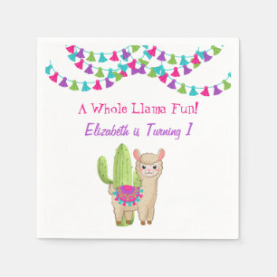 Whole Llama Fun Pink Purple Cactus Child Birthday Napkin