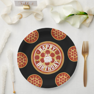 Whole Pizza Happy Birthday Party Design Paper Plate