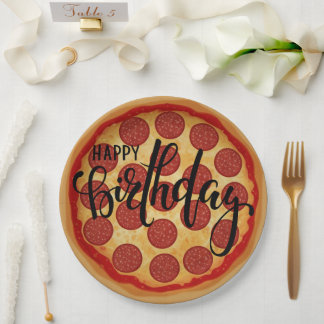 Whole Pizza Happy Birthday Party Design Paper Plate